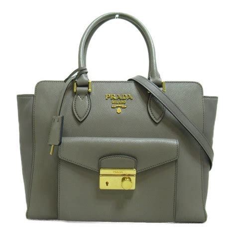 PRADA 2wayShoulder Bag Gray leather Safiano leather 1BA189